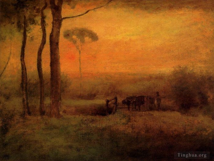 George Inness Ölgemälde - Pastorale Landschaft bei Sonnenuntergang