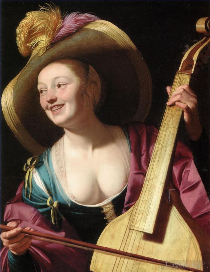 Gerard van Honthorst Ölgemälde - Eine junge Frau spielt eine Viola da Gamba