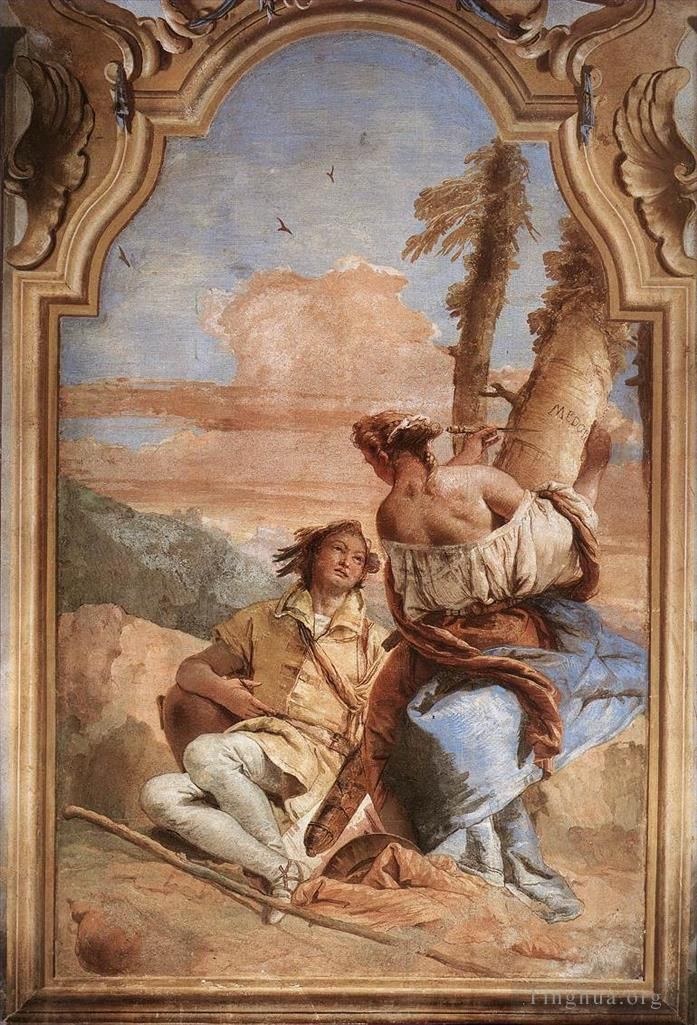 Giovanni Battista Tiepolo Andere Malerei - Villa Valmarana Angelica schnitzt den Namen Medoros in einen Baum