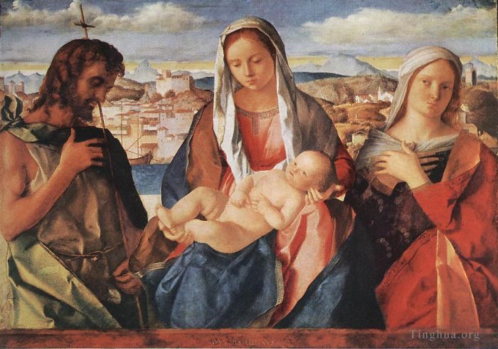 Giovanni Bellini Ölgemälde - Madonna mit Kind und Johannes