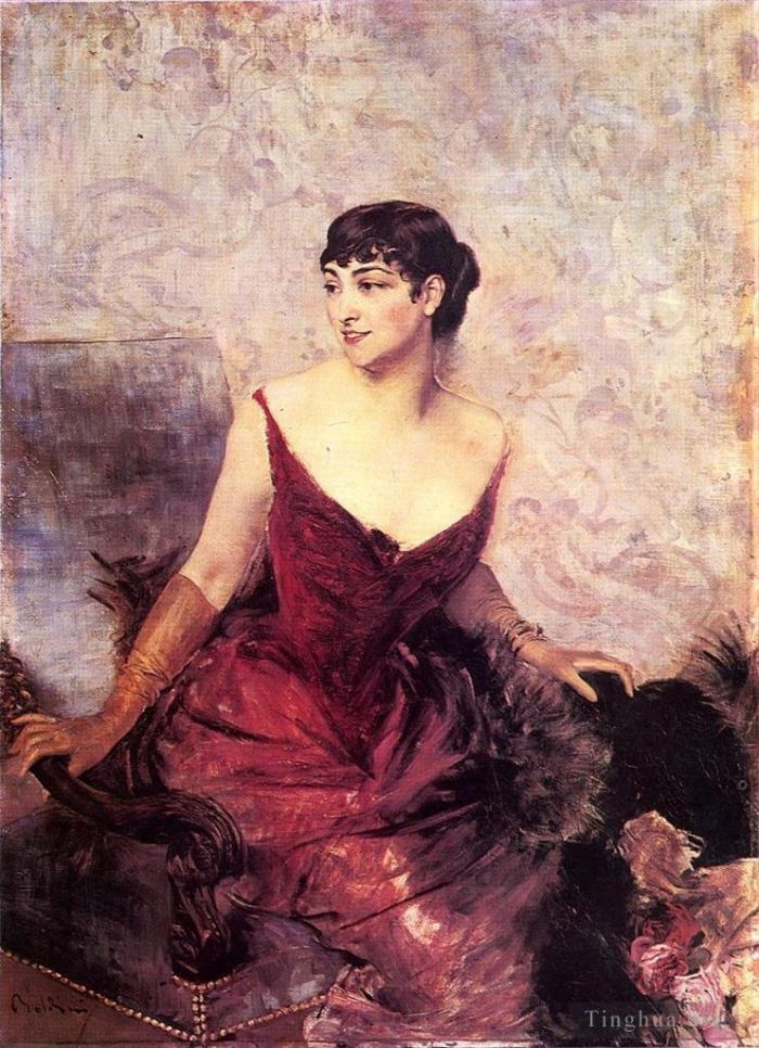 Giovanni Boldini Ölgemälde - Gräfin de Rasty sitzt in einem Sessel