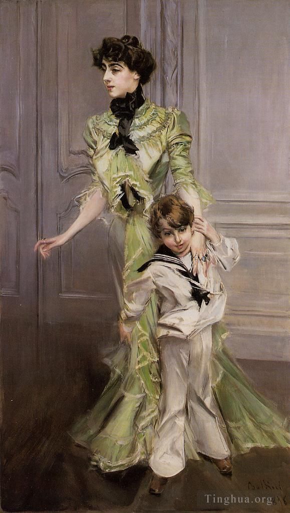Giovanni Boldini Ölgemälde - Porträt von Madame Georges Hugo, geborene Pauleen Menard Dozian, und ihrem Sohn Jean