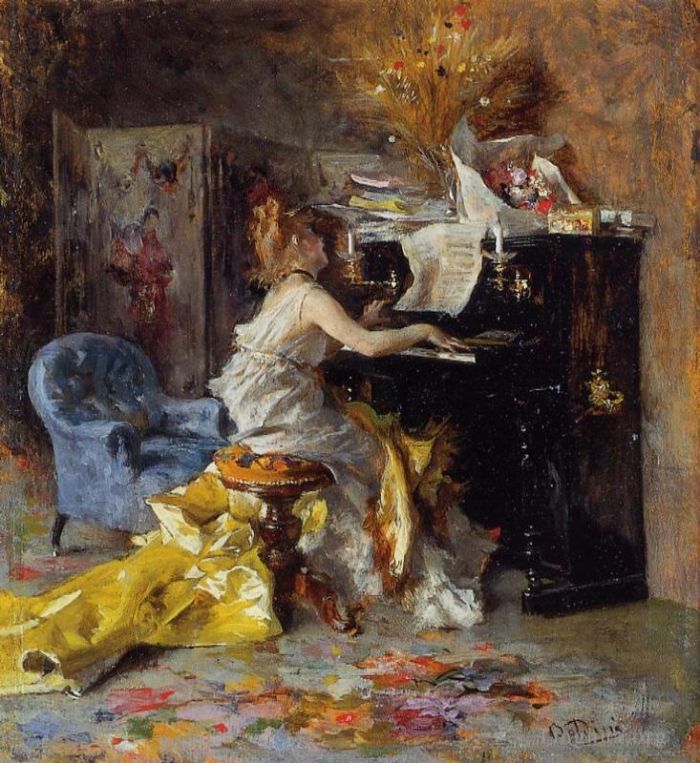Giovanni Boldini Ölgemälde - Frau am Klavier
