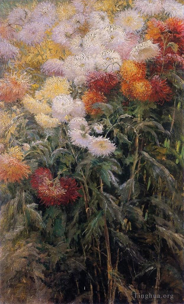 Gustave Caillebotte Ölgemälde - Büschel Chrysanthemengarten in Petit Gennevilliers