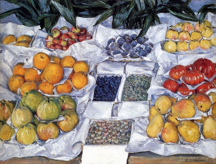 Gustave Caillebotte Ölgemälde - Stillleben mit Früchten auf einem Stand