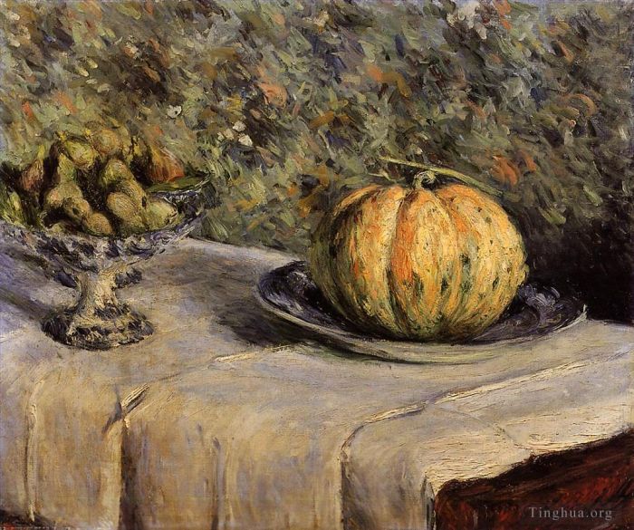 Gustave Caillebotte Ölgemälde - Stillleben mit Melone und Feigenschale