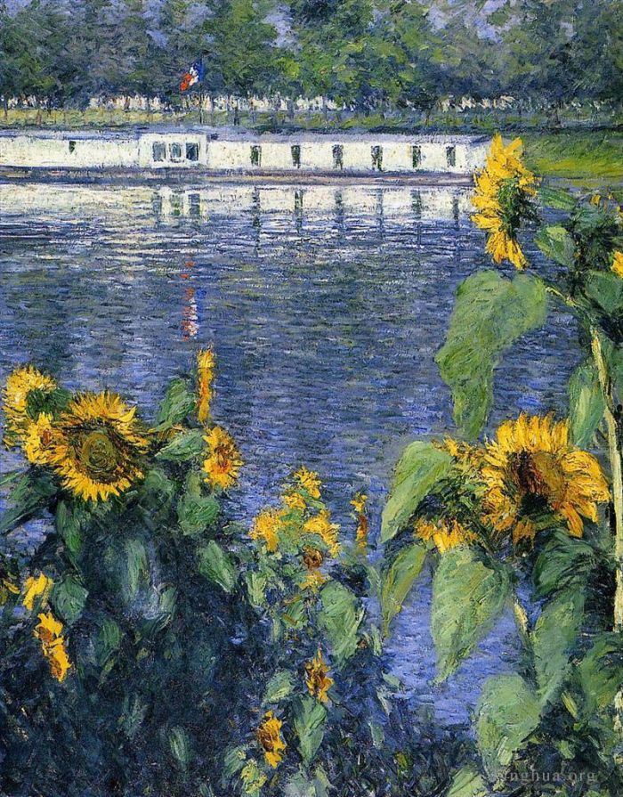 Gustave Caillebotte Ölgemälde - Sonnenblumen am Ufer der Seine
