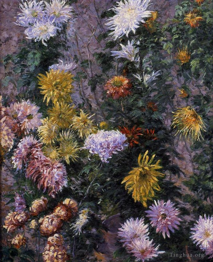 Gustave Caillebotte Ölgemälde - Weißer und gelber Chrysanthemengarten in Petit Gennevilliers