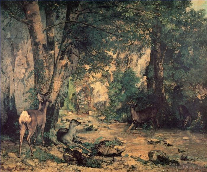 Gustave Courbet Ölgemälde - Ein Hirschdickicht am Bach von Plaisir Fountaine