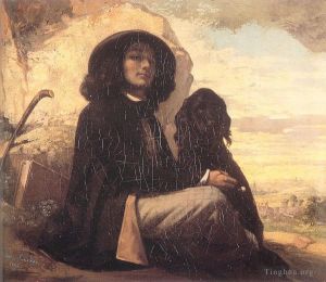 Werk Selbstporträt Courbet mit einem schwarzen Hund