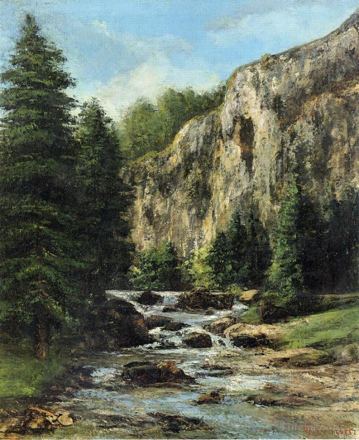 Gustave Courbet Ölgemälde - Studie für Landschaft mit Wasserfall