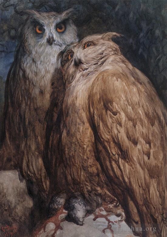 Gustave Dore Ölgemälde - Zwei Eulen