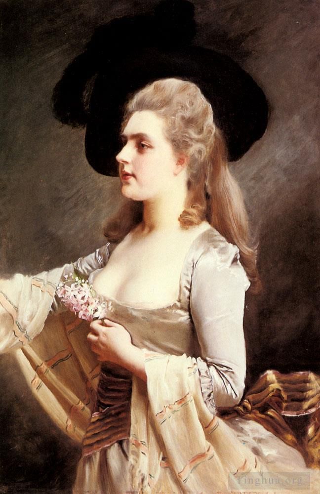 Gustave Jacquet Ölgemälde - Eine elegante Dame mit schwarzem Hut