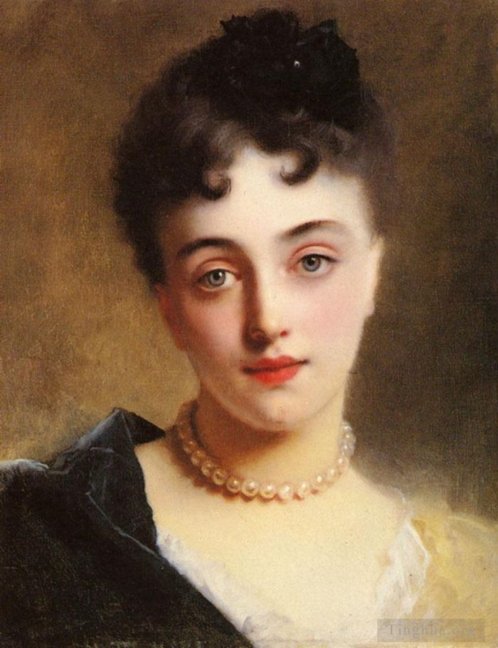 Gustave Jacquet Ölgemälde - Eine elegante Dame mit Perlen