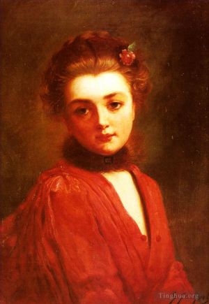 Gustave Jacquet Werk - Porträt eines Mädchens in einer roten Kleiddame