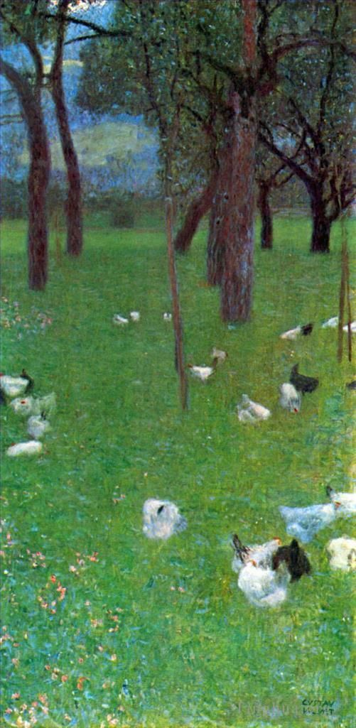 Gustave Klimt Ölgemälde - Nach dem Regengarten mit Hühnern in St. Agatha