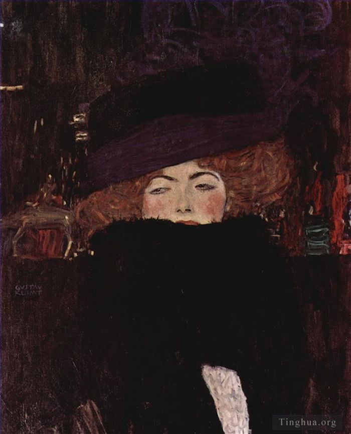 Gustave Klimt Ölgemälde - Dame mit Hut und Federboa