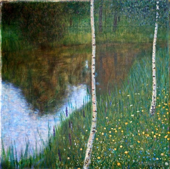 Gustave Klimt Ölgemälde - SEEUFER MIT BIRKEN