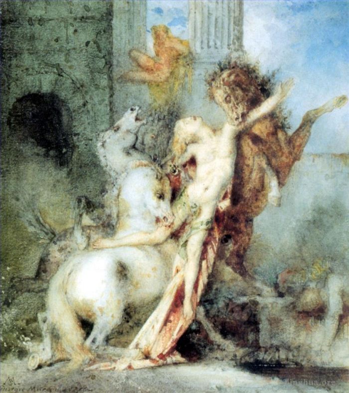 Gustave Moreau Ölgemälde - Diomedes wird von seinen Pferden verschlungen
