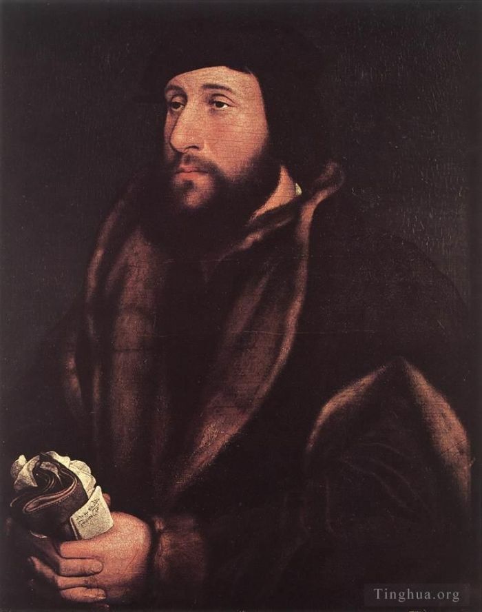 Hans Holbein the Younger Ölgemälde - Porträt eines Mannes mit Handschuhen und Brief