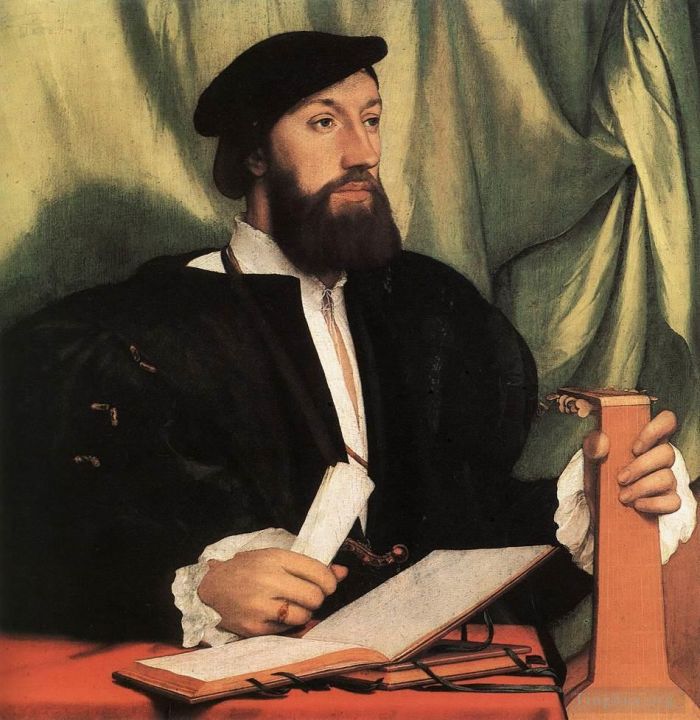 Hans Holbein the Younger Ölgemälde - Unbekannter Herr mit Musikbüchern und Laute