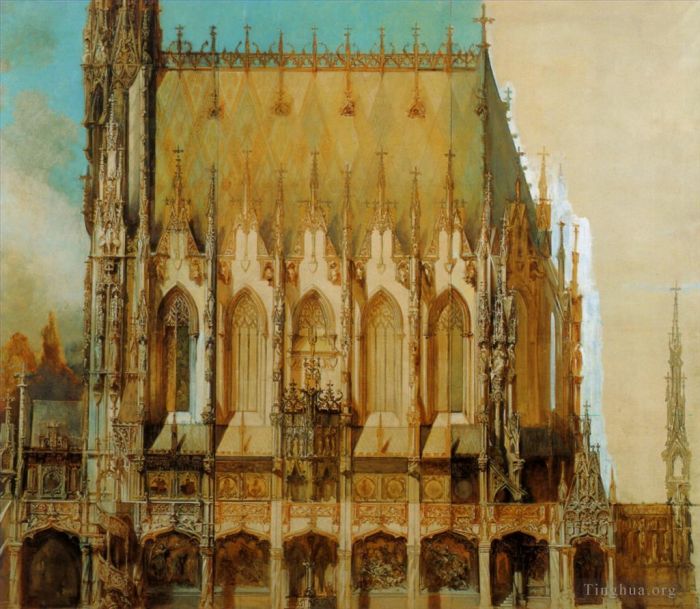 Hans Makart Ölgemälde - Gotische Grabkirche St. Michael Seitenansicht