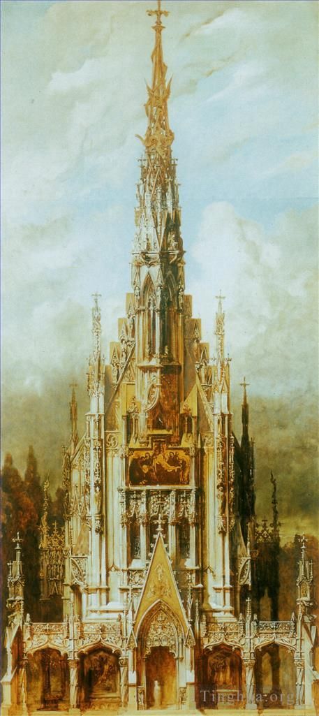Hans Makart Ölgemälde - Gotische Grabkirche St. Michael Turmfassade