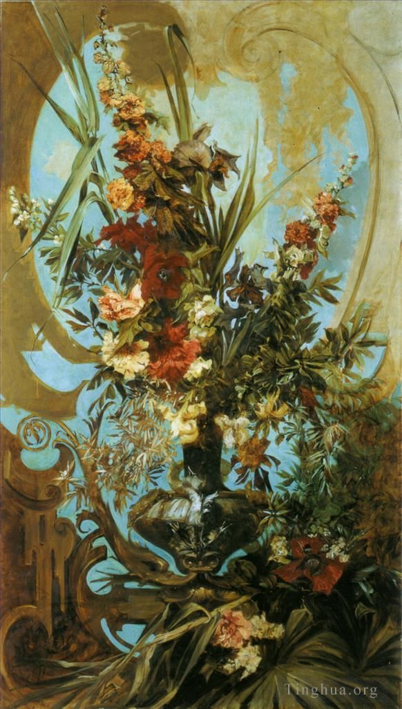 Hans Makart Ölgemälde - Großes Blumenstuck von Hans Makart