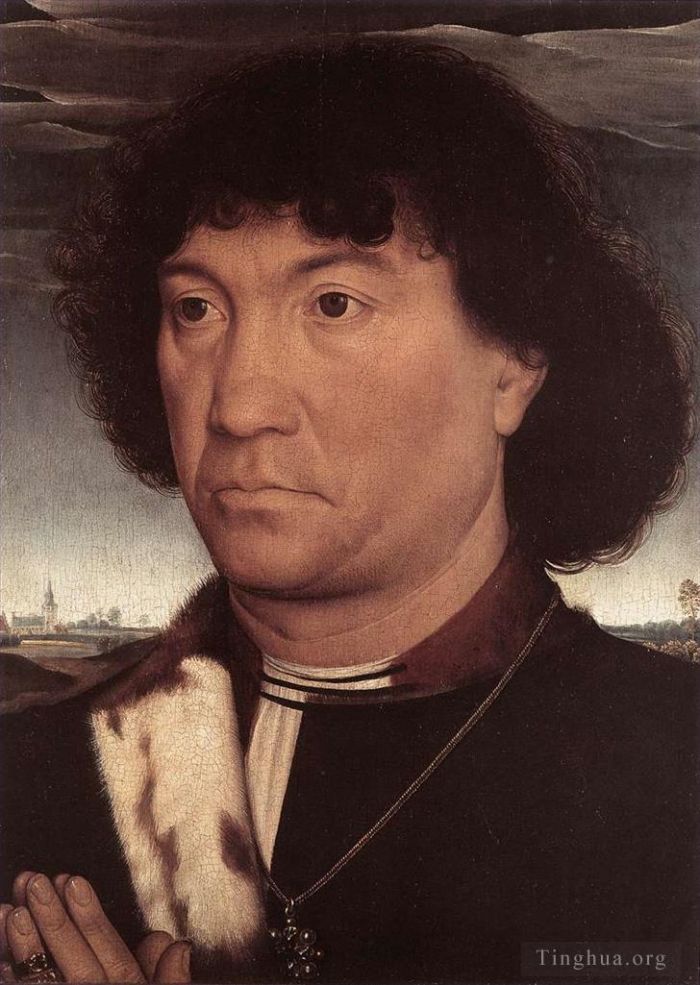 Hans Memling Ölgemälde - Porträt eines betenden Mannes vor einer Landschaft, 1480