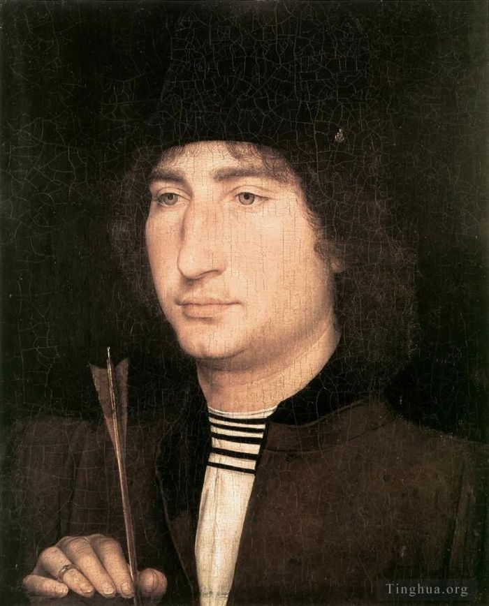 Hans Memling Ölgemälde - Porträt eines Mannes mit einem Pfeil 1478