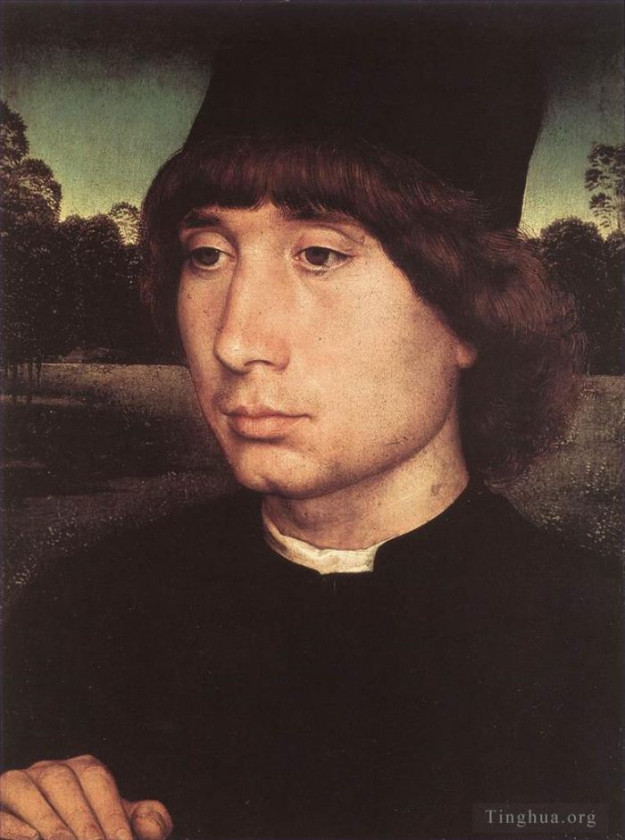 Hans Memling Ölgemälde - Porträt eines jungen Mannes vor einer Landschaft 1480