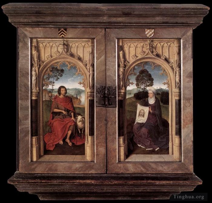 Hans Memling Ölgemälde - Triptychon von Jan Floreins 147detail2reverse