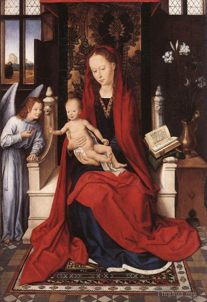 Hans Memling Ölgemälde - Thronende Jungfrau mit Kind und Engel, 1480