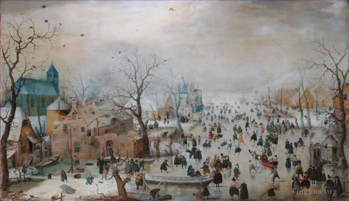 Hendrick Avercamp Ölgemälde - Eine Szene auf dem Eis in der Nähe einer städtischen Winterlandschaft