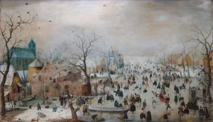 Hendrick Avercamp Werk - Eine Szene auf dem Eis in der Nähe einer städtischen Winterlandschaft