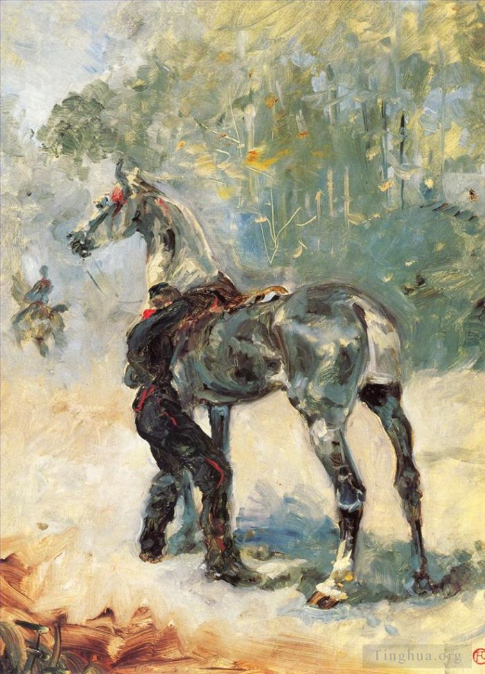 Henri de Toulouse-Lautrec Ölgemälde - Artillerist sattelt sein Pferd 1879