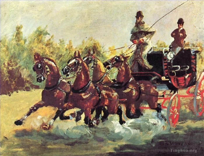 Henri de Toulouse-Lautrec Ölgemälde - Graf Alphonse de Toulouse Lautrec fährt 1881 eine vierspännige Anhängerkupplung
