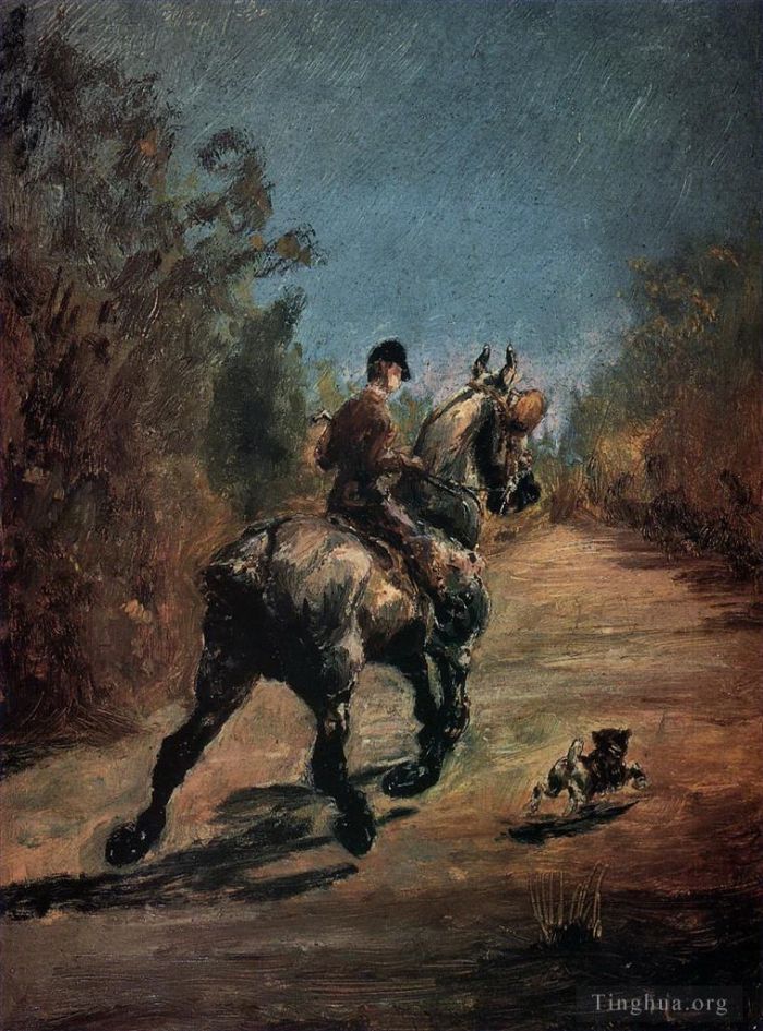 Henri de Toulouse-Lautrec Ölgemälde - Pferd und Reiter mit kleinem Hund 1879