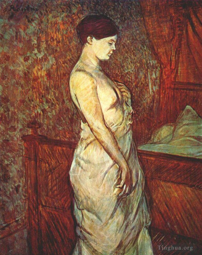 Henri de Toulouse-Lautrec Ölgemälde - Poupoule im Hemd neben ihrem Bett