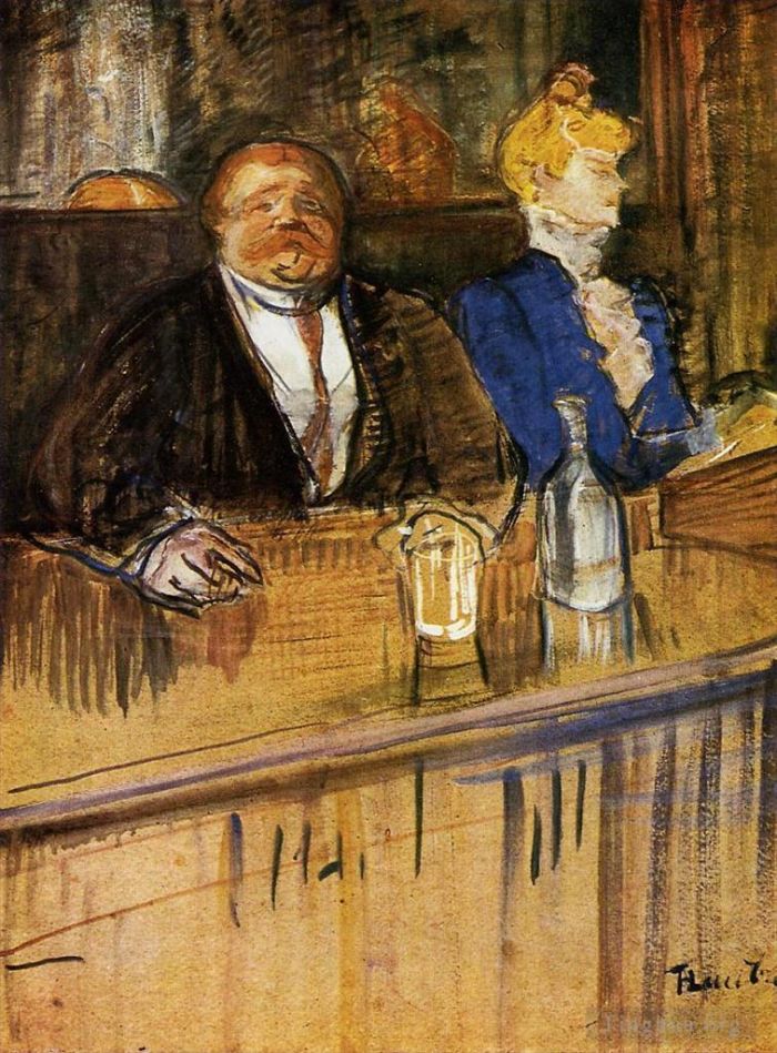 Henri de Toulouse-Lautrec Andere Malerei - Im Café Der Kunde und die anämische Kassiererin