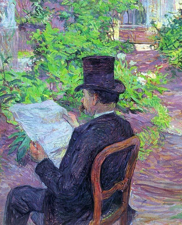 Henri de Toulouse-Lautrec Andere Malerei - Desire Dehau liest im Garten eine Zeitung, 1890