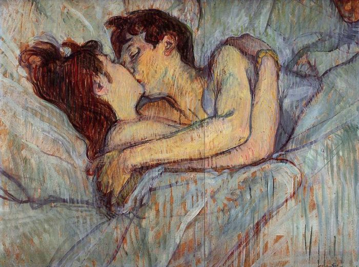 Henri de Toulouse-Lautrec Andere Malerei - Im Bett der Kuss 1892