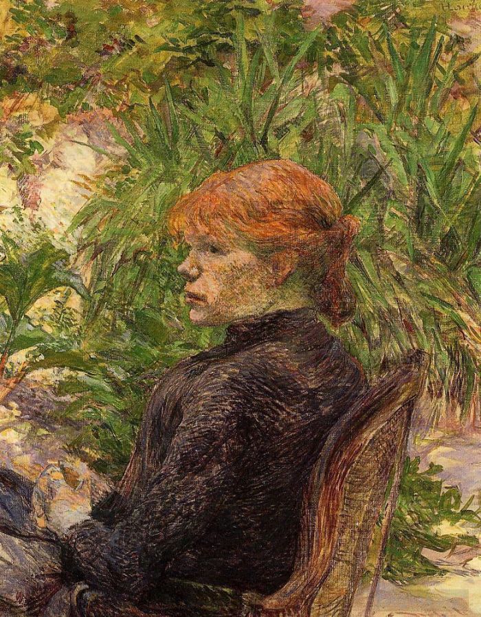 Henri de Toulouse-Lautrec Andere Malerei - Rothaarige Frau sitzt im Garten von M Forest 1889