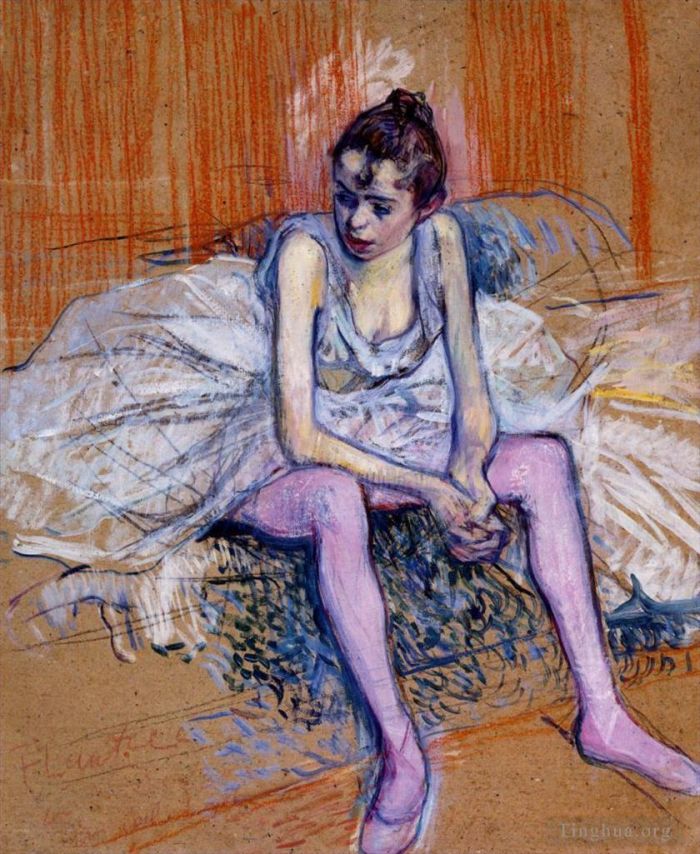 Henri de Toulouse-Lautrec Andere Malerei - Sitzende Tänzerin in rosa Strumpfhosen 1890