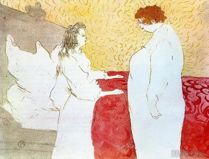 Henri de Toulouse-Lautrec Andere Malerei - Die Frau im Bettprofil steht 1896 auf