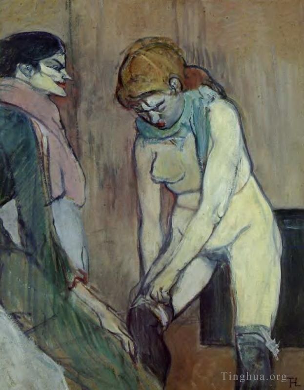 Henri de Toulouse-Lautrec Andere Malerei - Frau zieht ihre Strümpfe hoch, 1894