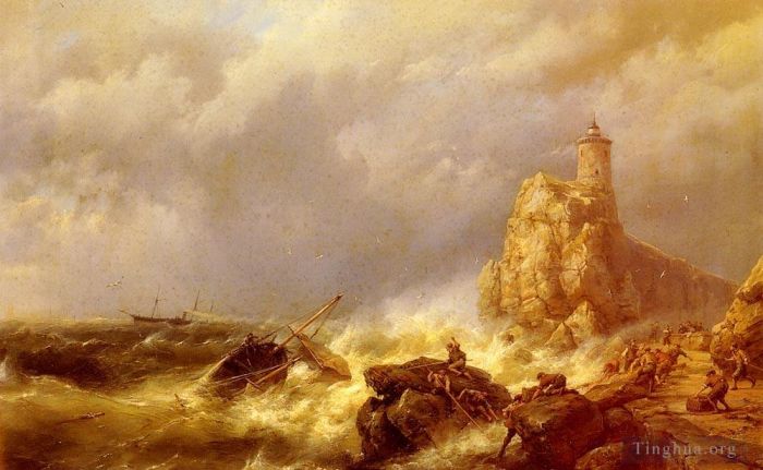 Hermanus Koekkoek Snr Ölgemälde - Ein Schiffbruch in stürmischer See