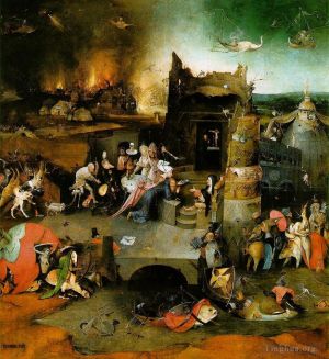 Hieronymus Bosch Werk - Versuchung des heiligen Antonius, Mitteltafel des Moraltriptychons