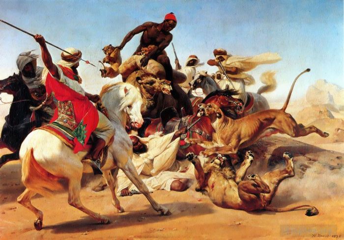 Horace Vernet Ölgemälde - Der Araber zur Löwenjagd