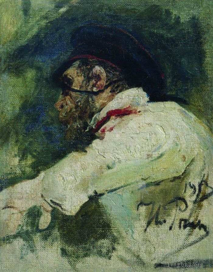 Ilya Repin Ölgemälde - Ein Mann in weißer Jacke 1913